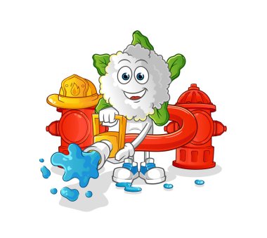 cauliflower head cartoon firefighter vector. cartoon character