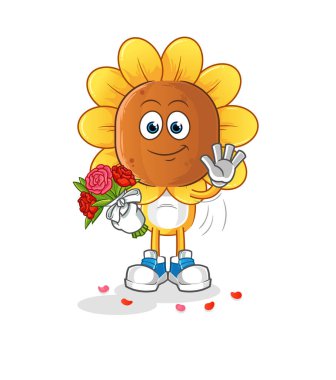 sunflower head cartoon with bouquet mascot. cartoon vector