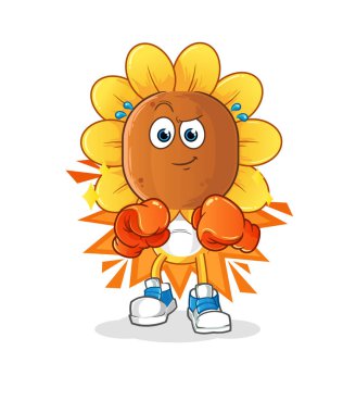 sunflower head cartoon boxer character. cartoon mascot vector