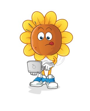 sunflower head cartoon with laptop mascot. cartoon vector