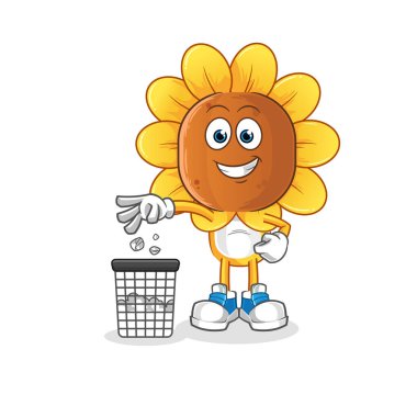 sunflower head cartoon Throw garbage mascot. cartoon vector