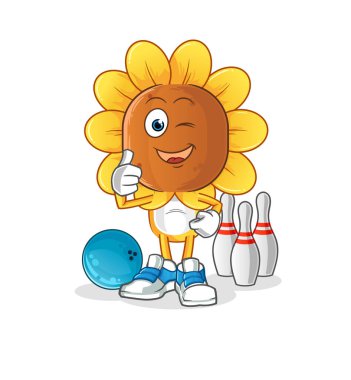 sunflower head cartoon play bowling illustration. character vector