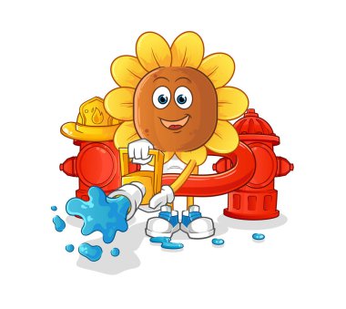 sunflower head cartoon firefighter vector. cartoon character