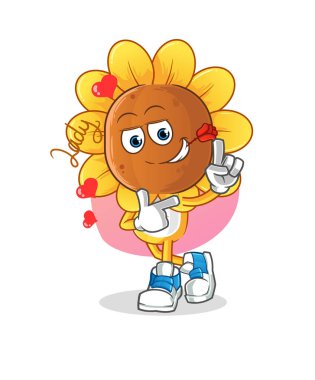 sunflower head cartoon flirting illustration. character vector