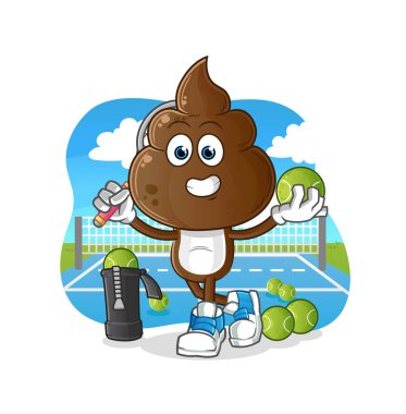 human shit head cartoon plays tennis illustration. character vector