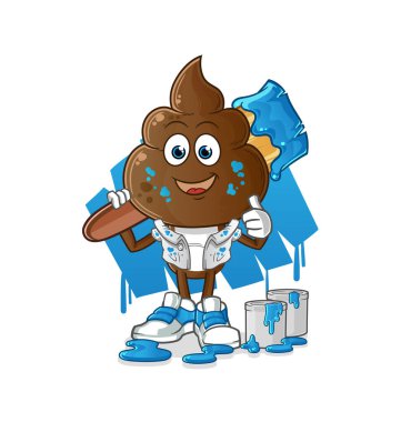 human shit head cartoon painter illustration. character vector