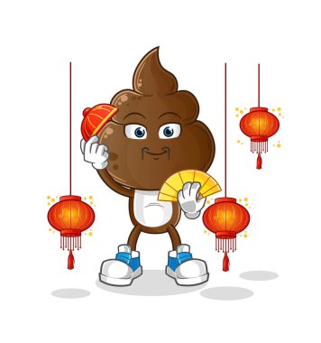 human shit head cartoon Chinese with lanterns illustration. character vector