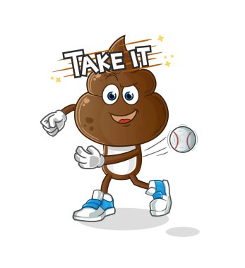 human shit head cartoon throwing baseball vector. cartoon character