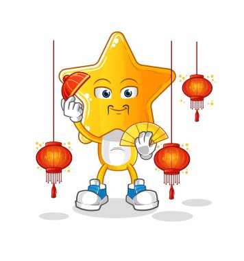 star head cartoon Chinese with lanterns illustration. character vector