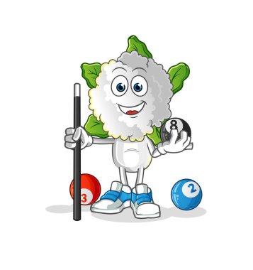 cauliflower head cartoon plays billiard character. cartoon vector