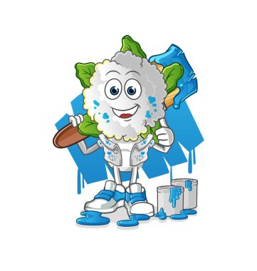 cauliflower head cartoon painter illustration. character vector