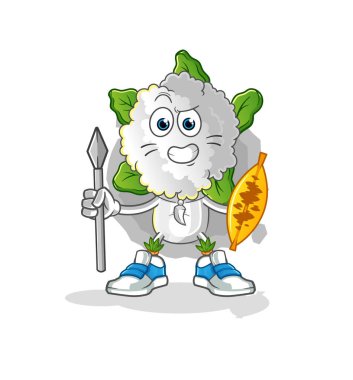 cauliflower head cartoon african tribal fighter mascot. cartoon vector