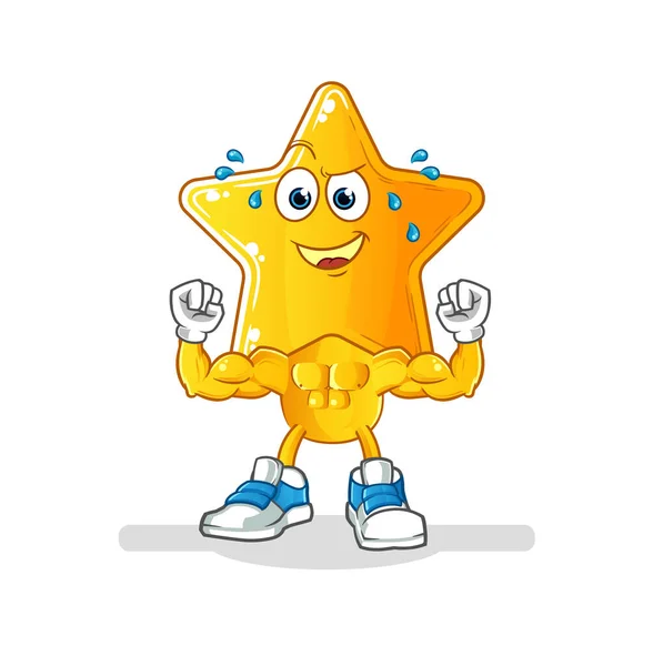 Star Head Cartoon Muscular Cartoon Mascot Vector — Stock Vector