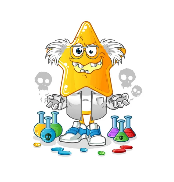 Star Head Cartoon Mad Scientist Illustration Character Vector — Vector de stock