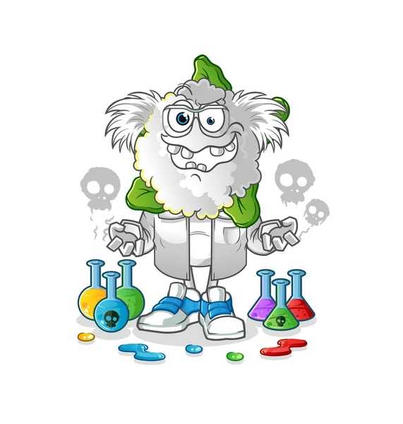 Cauliflower Head Cartoon Mad Scientist Illustration Character Vector — Stock Vector