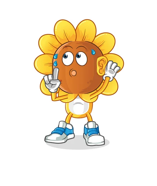 Sunflower Head Cartoon Eavesdropping Vector Cartoon Character — ストックベクタ