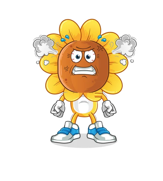 Sunflower Head Cartoon Very Angry Mascot Cartoon Vector — Image vectorielle