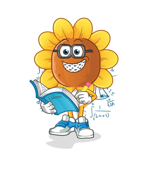 Sunflower Head Cartoon Geek Cartoon Mascot Vector — ストックベクタ