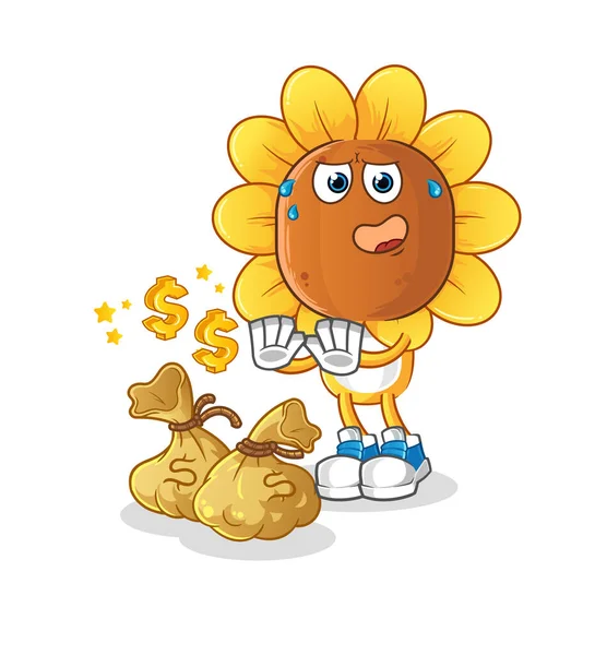 Sunflower Head Cartoon Refuse Money Illustration Character Vector — ストックベクタ