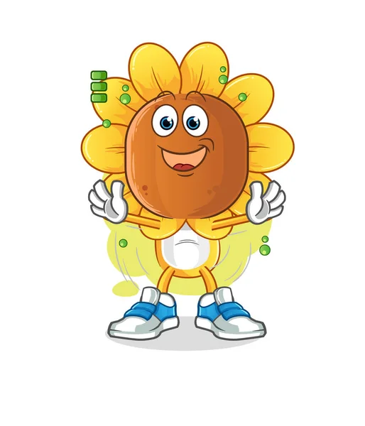 Sunflower Head Cartoon Full Battery Character Cartoon Mascot Vector — Stok Vektör