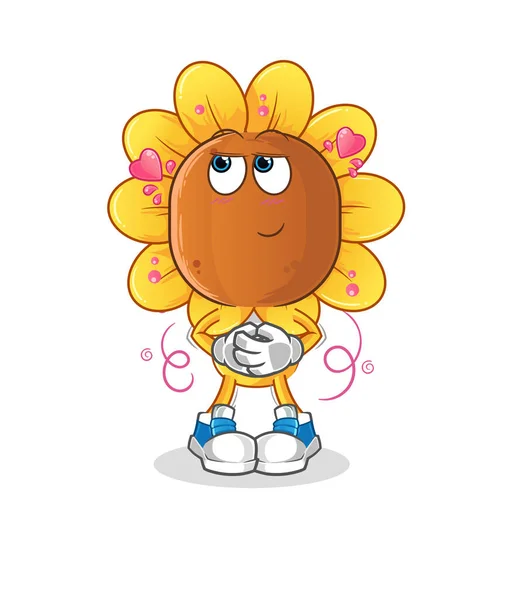 Sunflower Head Cartoon Shy Vector Cartoon Character — Stok Vektör