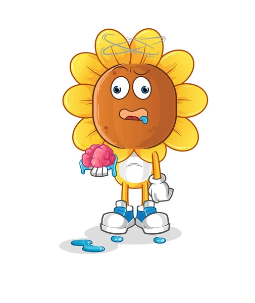 Sunflower Head Cartoon Brain Vector Cartoon Character — Stock Vector