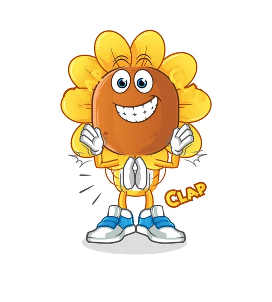 Sunflower Head Cartoon Applause Illustration Character Vector — Vetor de Stock