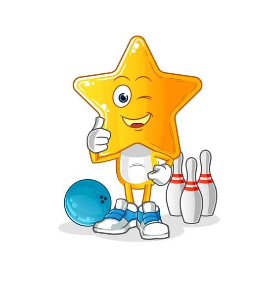 Star Head Cartoon Play Bowling Illustration Character Vector — Stock Vector