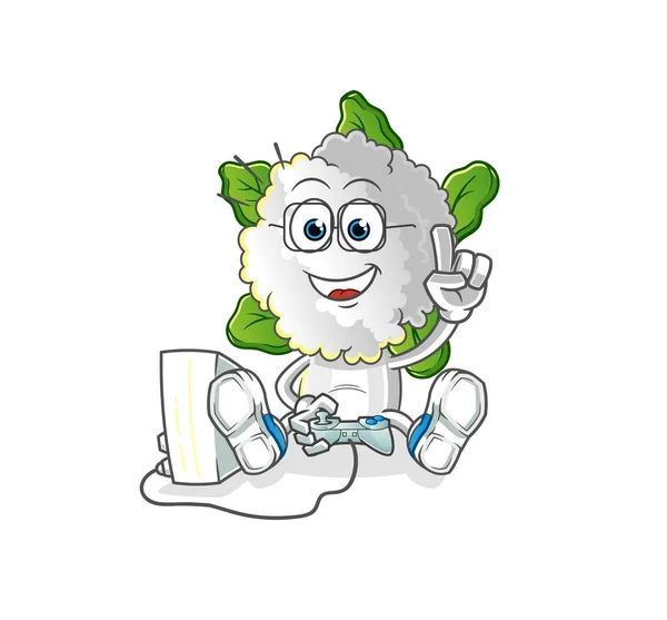 Cauliflower Head Cartoon Playing Video Games Cartoon Character — ストックベクタ