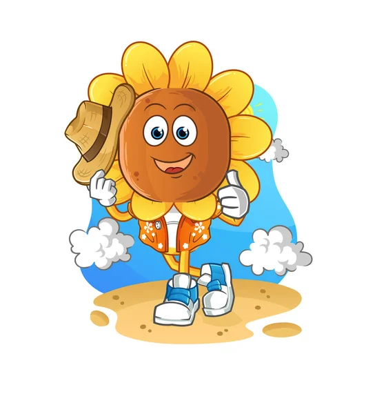 Sunflower Head Cartoon Vacation Cartoon Mascot Vector — Stockvector