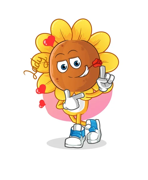 Sunflower Head Cartoon Flirting Illustration Character Vector — Stok Vektör