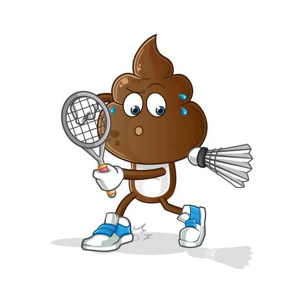 Human Shit Head Cartoon Playing Badminton Illustration Character Vector — Vector de stock