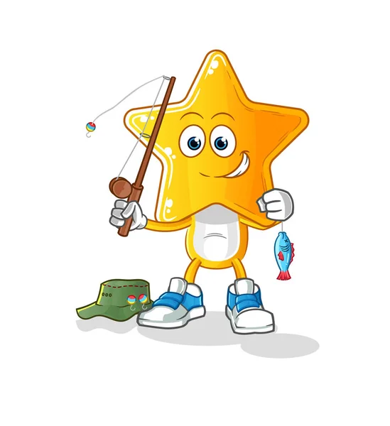 Star Head Cartoon Fisherman Illustration Character Vector —  Vetores de Stock