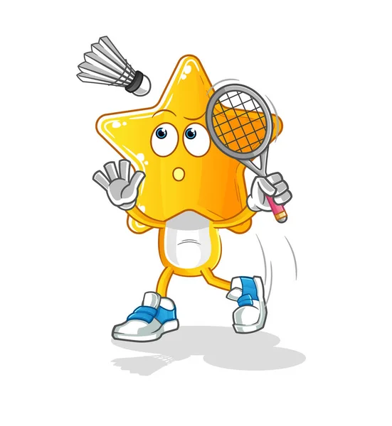 Star Head Cartoon Smash Badminton Cartoon Mascot Vector — Stock Vector
