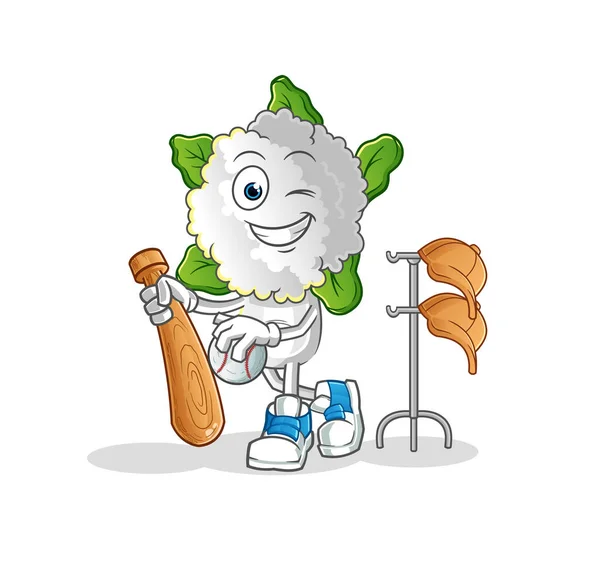 Cauliflower Head Cartoon Playing Baseball Mascot Cartoon Vector — Stock Vector
