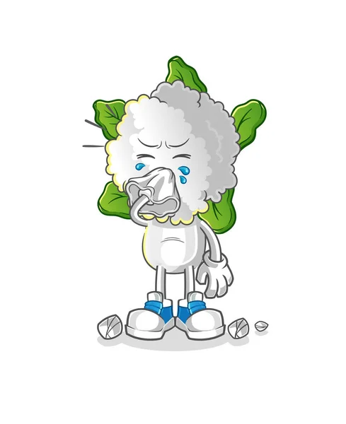 Cauliflower Head Cartoon Blowing Nose Character Cartoon Mascot Vector — Stock Vector