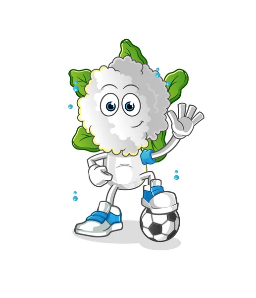 Cauliflower Head Cartoon Playing Soccer Illustration Character Vector — Stock Vector