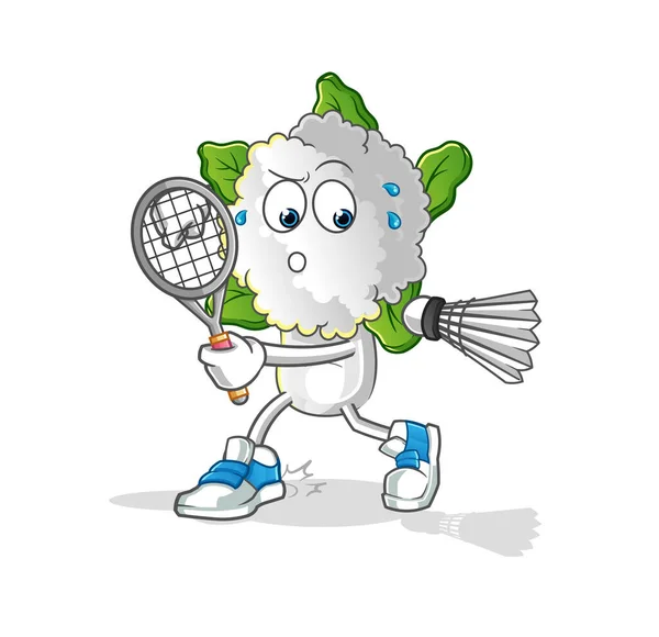 Cauliflower Head Cartoon Playing Badminton Illustration Character Vector — Stock Vector