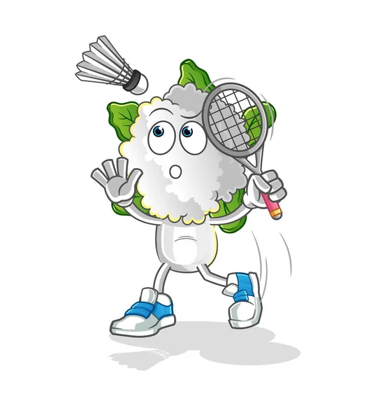 Cauliflower Head Cartoon Smash Badminton Cartoon Mascot Vector — Stock Vector