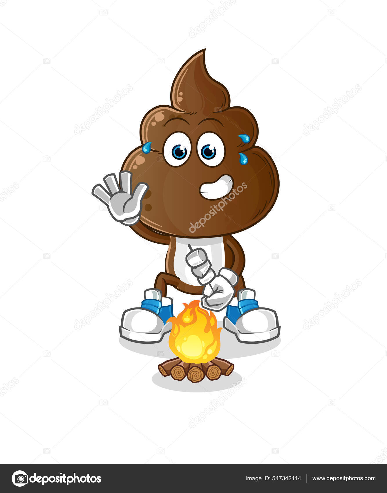 Human Shit Head Cartoon Roasting Marshmallows Cartoon Vector.