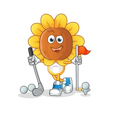 sunflower head cartoon playing golf vector. cartoon character