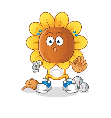 sunflower head cartoon baseball Catcher. cartoon mascot vector