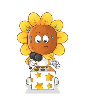 sunflower head cartoon play whack a mole mascot. cartoon vector