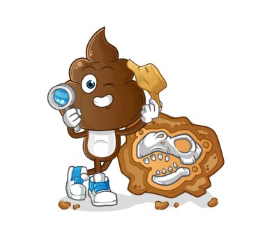 human shit head cartoon archaeologists with fossils mascot. cartoon vector