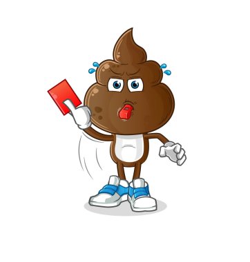 human shit head cartoon referee with red card illustration. character vector