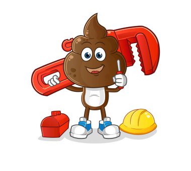 human shit head cartoon plumber. cartoon mascot vector
