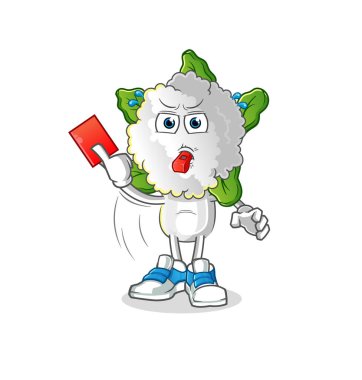 cauliflower head cartoon referee with red card illustration. character vector