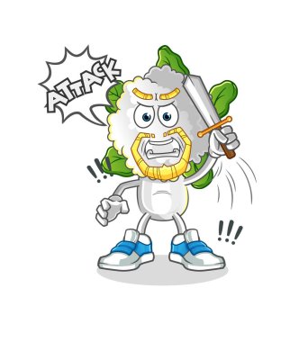 cauliflower head cartoon knights attack with sword. cartoon vector