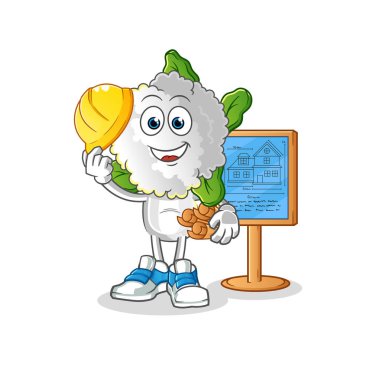 cauliflower head cartoon Architect illustration. character vector