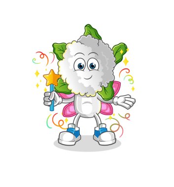 cauliflower head cartoon fairy with wings and stick. cartoon vector